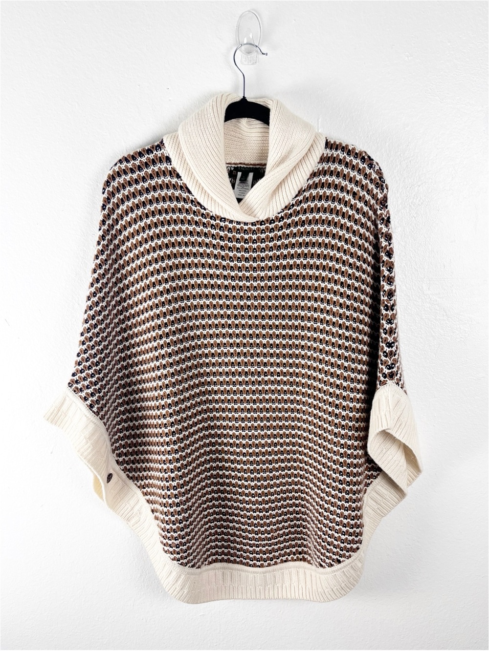 TALBOTS Lambswool Blend Multicolored Knit Pullover Poncho Shawl Size Small